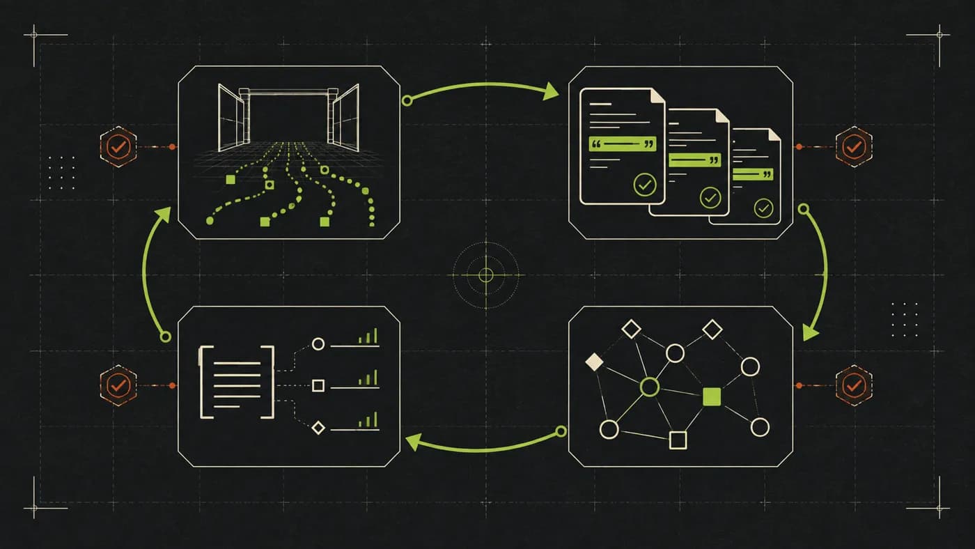 AI search audit loop showing crawl access, quotable evidence, entity consistency, and citation measurement