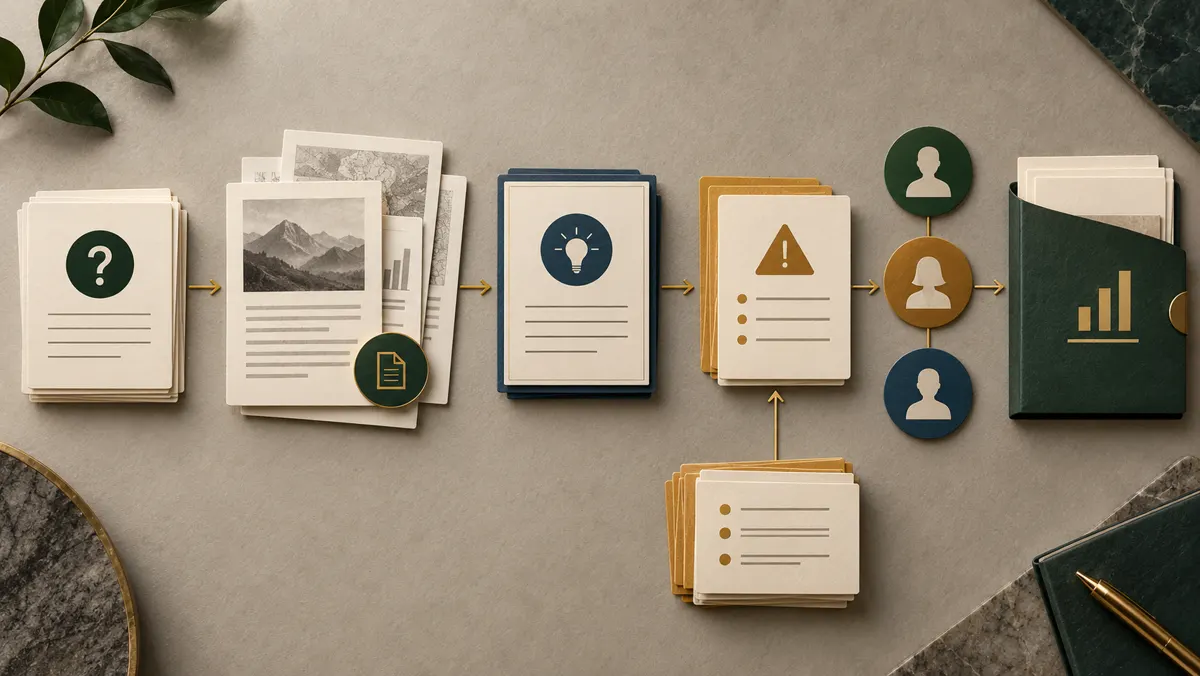 A consulting firm's buyer prompts connected to services, experts, source pages, captures, fixes, and handback
